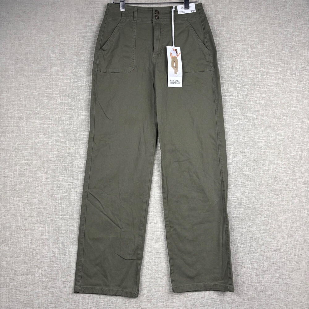RE Generation Celebrity Pink Relaxed Straight Leg Pants Olive Green 3/26 NEW